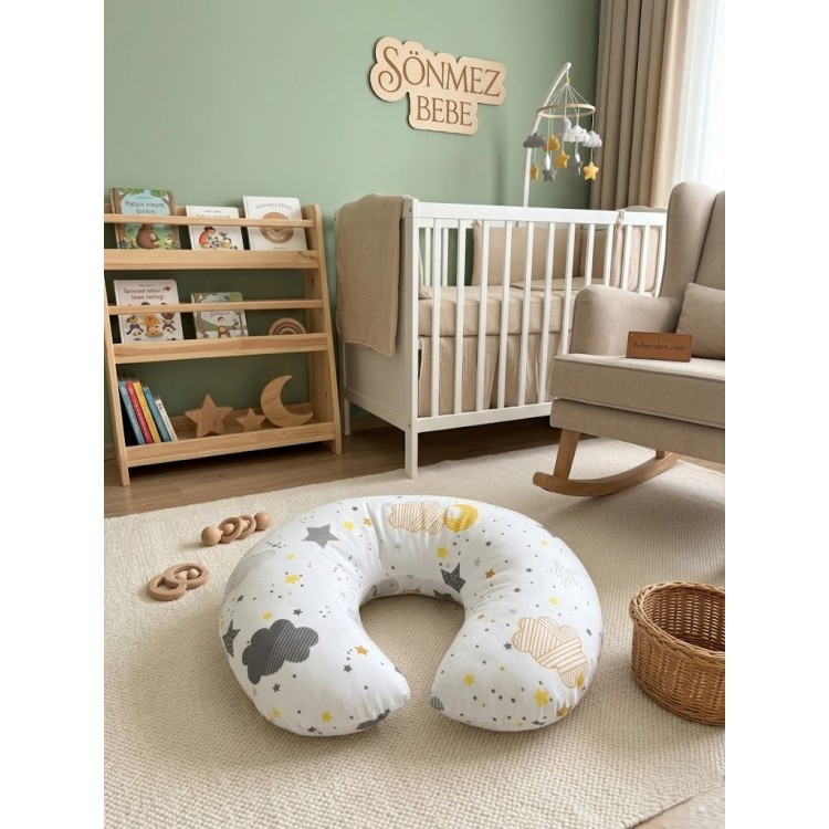 Bulut  Desenli, Fermuarlı Çıkarılabilir Kılıflı Lüx Emzirme ve Destek Minderi Gri