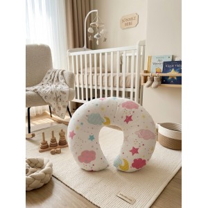 Bulut  Desenli, Fermuarlı Çıkarılabilir Kılıflı Lüx Emzirme ve Destek Minderi Pembe