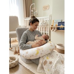 Bulut  Desenli, Fermuarlı Çıkarılabilir Kılıflı Lüx Emzirme ve Destek Minderi Kahve