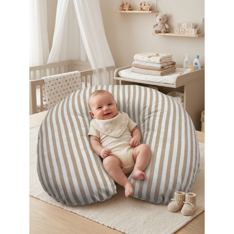 Çizgili  Desenli, Fermuarlı Çıkarılabilir Kılıflı Lüx Emzirme ve Destek Minderi Kahve 