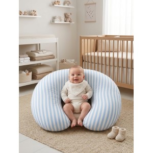 Çizgili  Desenli, Fermuarlı Çıkarılabilir Kılıflı Lüx Emzirme ve Destek Minderi Mavi