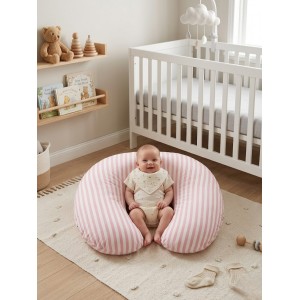Çizgili  Desenli, Fermuarlı Çıkarılabilir Kılıflı Lüx Emzirme ve Destek Minderi Pembe