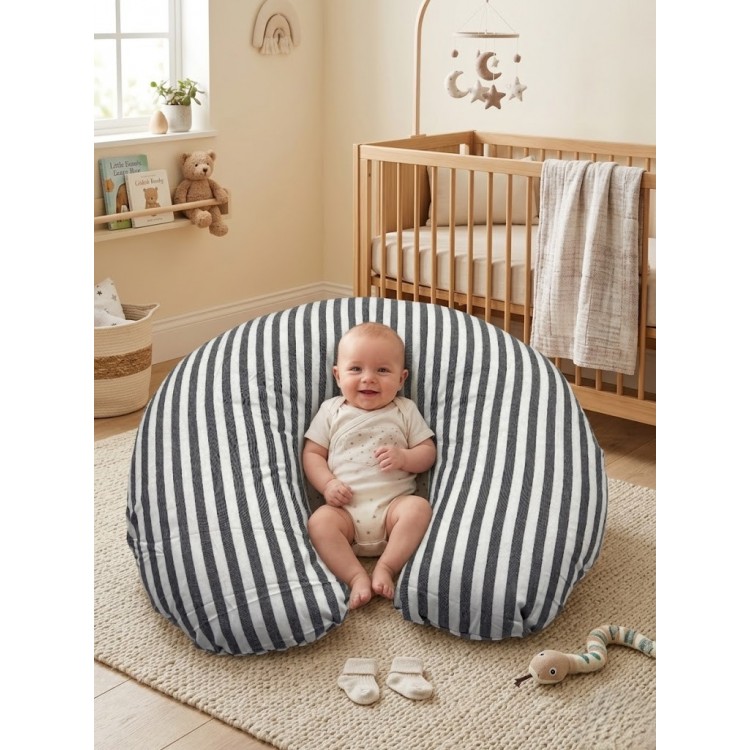 Çizgili  Desenli, Fermuarlı Çıkarılabilir Kılıflı Lüx Emzirme ve Destek Minderi Siyah