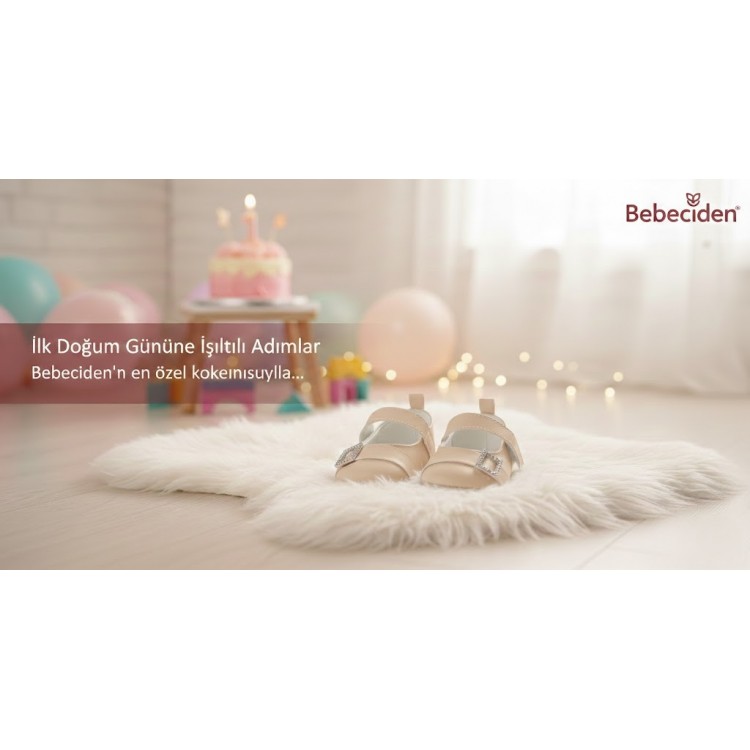 Bebeciden Taşlı Tokalı Kız Bebek Yürüme Öncesi Patik - Renk: Bej Bebeciden Taşlı Tokalı Kız Bebek Yürüme Öncesi Patik - Renk: Bej