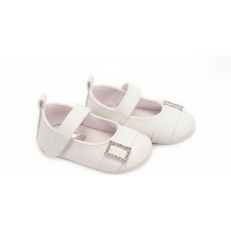 Bebeciden Taşlı Tokalı Kız Bebek Yürüme Öncesi Patik - [Renk: Beyaz/]