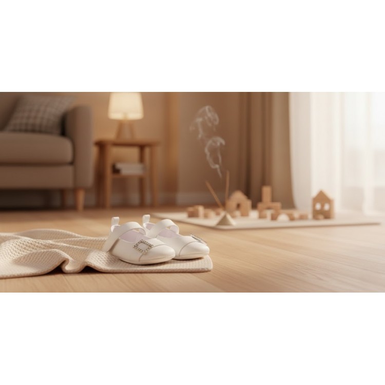 Bebeciden Taşlı Tokalı Kız Bebek Yürüme Öncesi Patik - [Renk: Beyaz/]