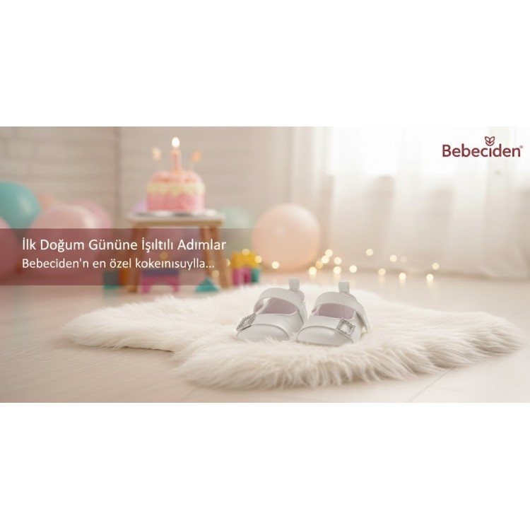 Bebeciden Taşlı Tokalı Kız Bebek Yürüme Öncesi Patik - [Renk: Beyaz/]