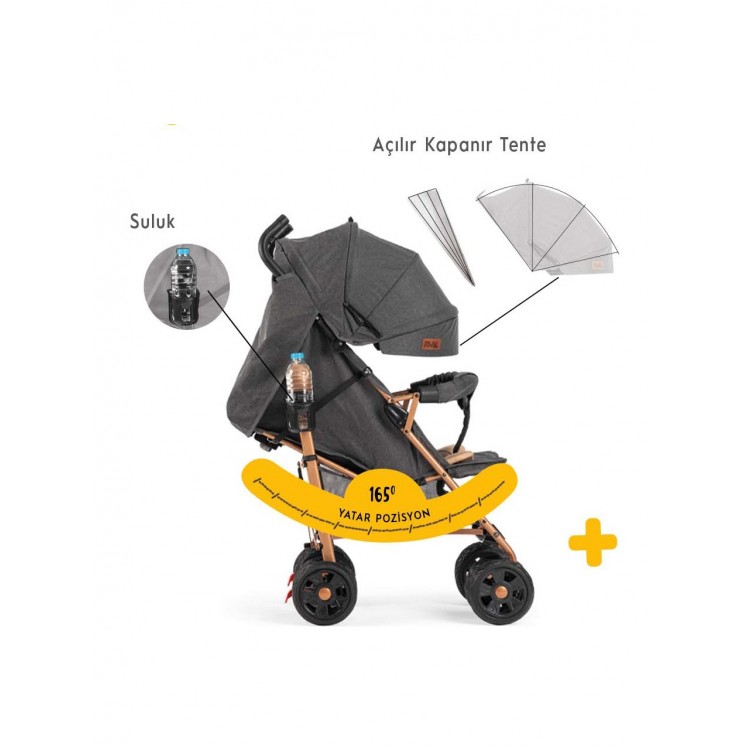 Bebeciden Gri Konfor Tam Yatar Baston  Bebek Arabası – Şıklık ve Rahatlık Bir Arada