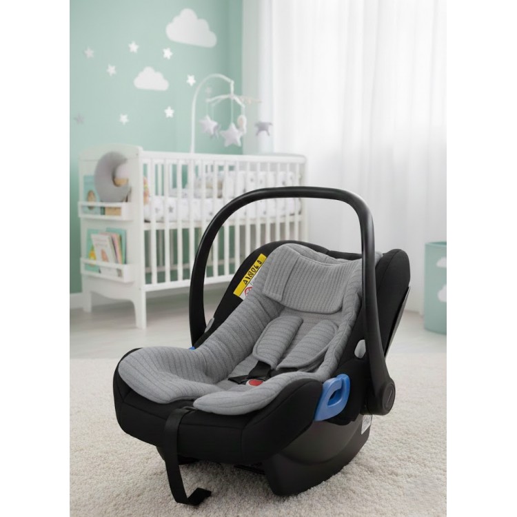 Örgülü Keten Puset Örtüsü - Gri Renk Ponponlu Bebek Taşıma Örtüsü