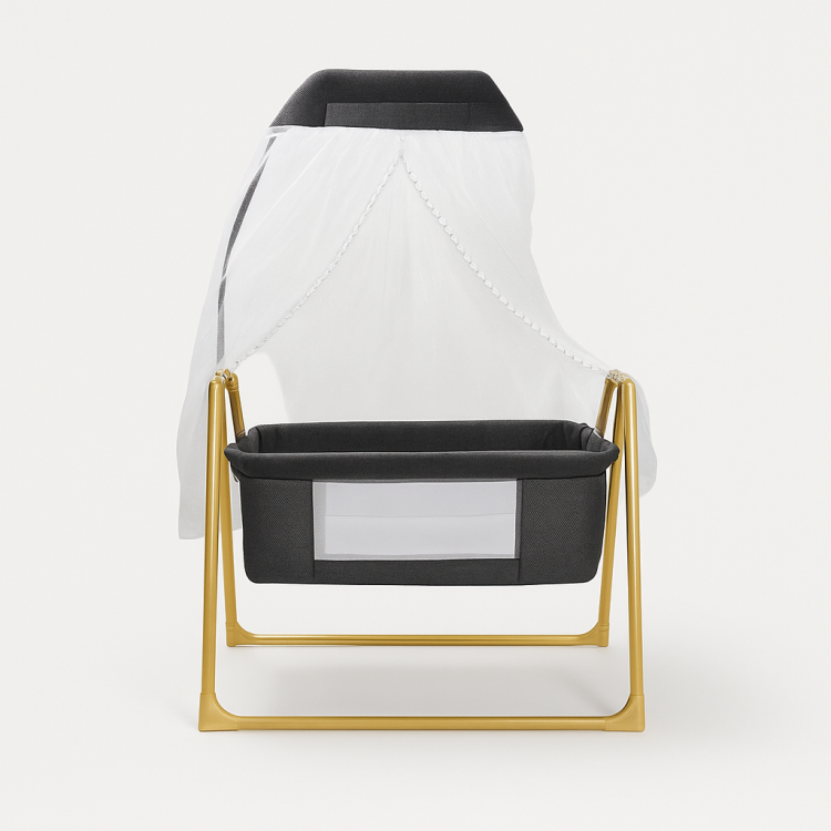 Anne Yanı Sallanır Portatif Beşik Gold Gri Bebeciden