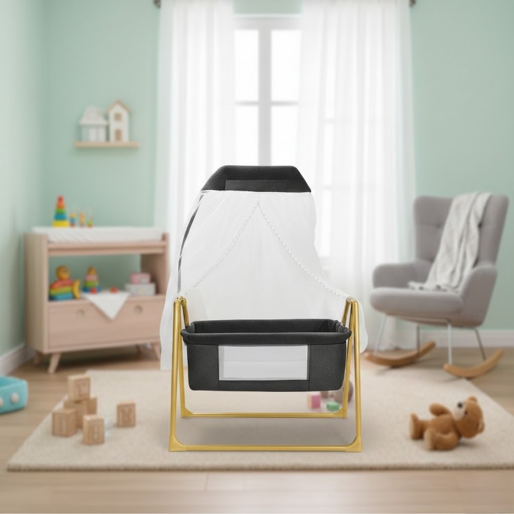 Anne Yanı Sallanır Portatif Beşik Gold Gri Bebeciden