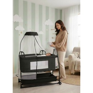 Eniyisiannesi Fileli Silinebilir Portatif Sallanır Anne Yanı Beşik Sepet Beşik Hamak Beşik Siyah