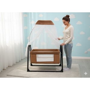 Anne Yanı Sallanır Portatif Beşik Kahve  Bebeciden