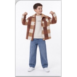 Erkek Çocuk Ekose Peluş Polar Hırka & Ceket Bebeciden Kahve
