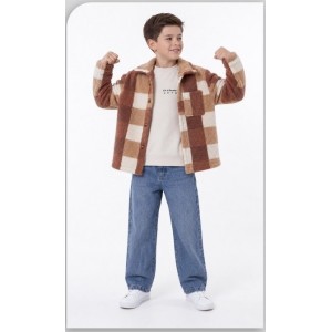 Erkek Çocuk Ekose Peluş Polar Hırka & Ceket Bebeciden Kahve