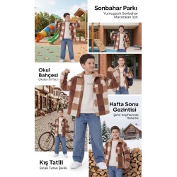 Erkek Çocuk Ekose Peluş Polar Hırka & Ceket Bebeciden Gri