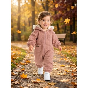 İçi Polarlı Kışlık Bebek Tulumu - Kapüşonlu & Peluş Astarlı (0-12 Ay)