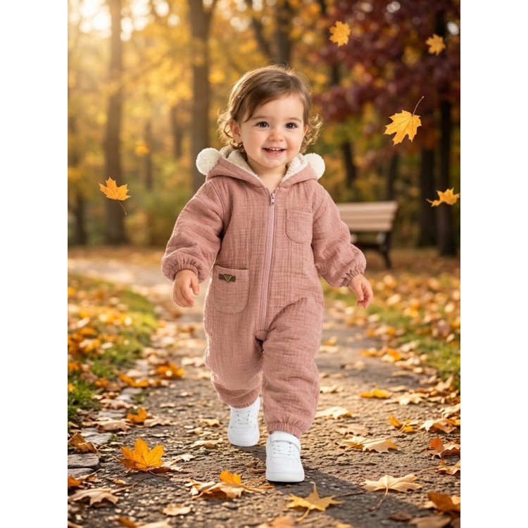 İçi Polarlı Kışlık Bebek Tulumu - Kapüşonlu & Peluş Astarlı (0-12 Ay)