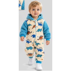 Dinozor Desenli Kışlık Peluş Bebek Tulumu (3-6-9 Ay) | Bebeciden
