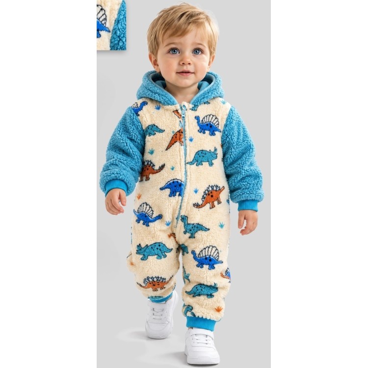 Dinozor Desenli Kışlık Peluş Bebek Tulumu (3-6-9 Ay) | Bebeciden