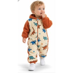 Dinozor Desenli Kışlık Peluş Bebek Tulumu (3-6-9 Ay) | Bebeciden