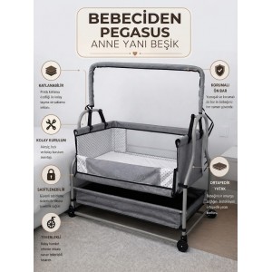 Pegasus Anne Yanı Katlanabilir Beşik Bebeciden Gri