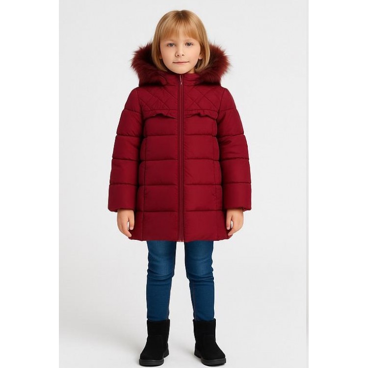 Kız Çocuk Şişme Kaban Suni Kürk Detaylı Kapşonlu Cepli Fermuarlı Bebeciden Bordo Kız Çocuk Şişme Kaban Suni Kürk Detaylı Kapşonlu Cepli Fermuarlı Bebeciden Bordo