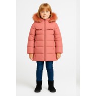 Kız Çocuk Şişme Kaban Suni Kürk Detaylı Kapşonlu Cepli Fermuarlı Bebeciden Nar Çiçegi