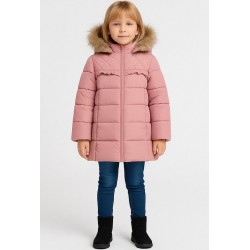 Kız Çocuk Şişme Kaban Suni Kürk Detaylı Kapşonlu Cepli Fermuarlı Bebeciden Pembe Kız Çocuk Şişme Kaban Suni Kürk Detaylı Kapşonlu Cepli Fermuarlı Bebeciden Pembe