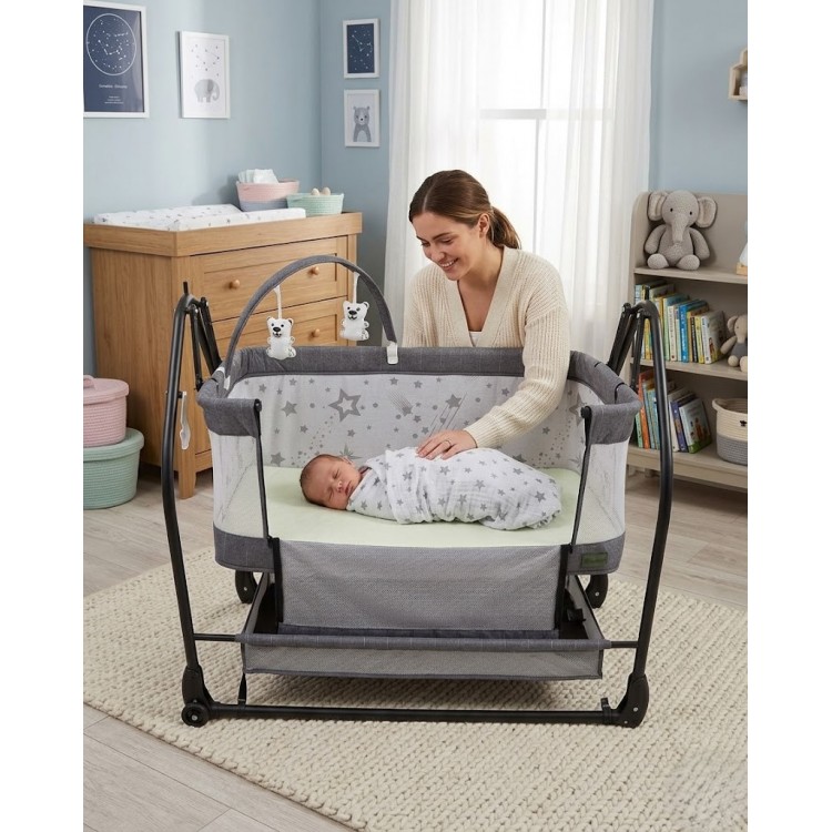 Triesta Anne Yanı (ön kısmı açılır) Sallanır Tekerlekli Sabitlemeli Katlanır Portatif Sepet Beşik Gri