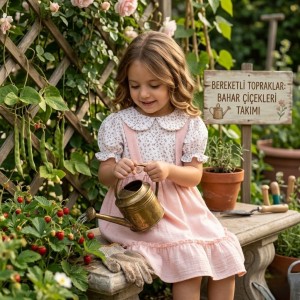 Kız Çocuk Çiçek Desenli Gömlekli Somon Jile Elbise Takımı