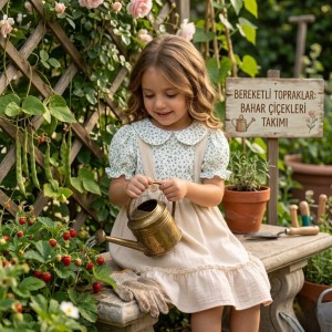 Kız Çocuk Çiçek Desenli Gömlekli Bej Jile Elbise Takımı