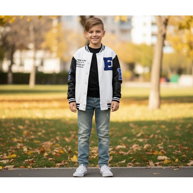 Erkek Çocuk Kolej Ceket Aplike Detaylı Cepli Yuvarlak Yaka Şardonlu Bebeciden