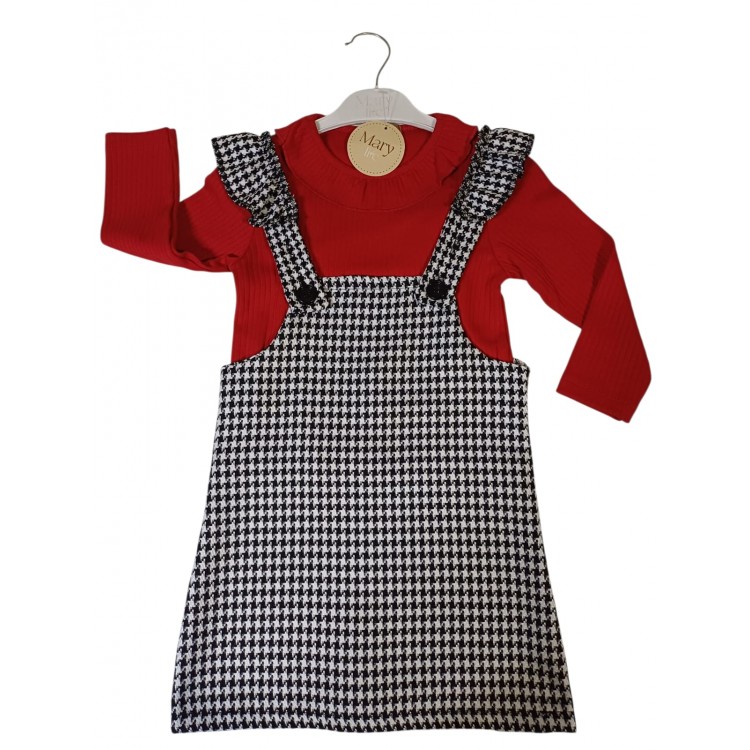 Kız Çocuk Kırmızı Triko Badili Ekose Desenli Jile Takımı (3-6 Yaş) Bebeciden