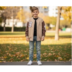 Erkek Çocuk Kolej Ceket Aplike Detaylı Cepli Yuvarlak Yaka Şardonlu Bebeciden