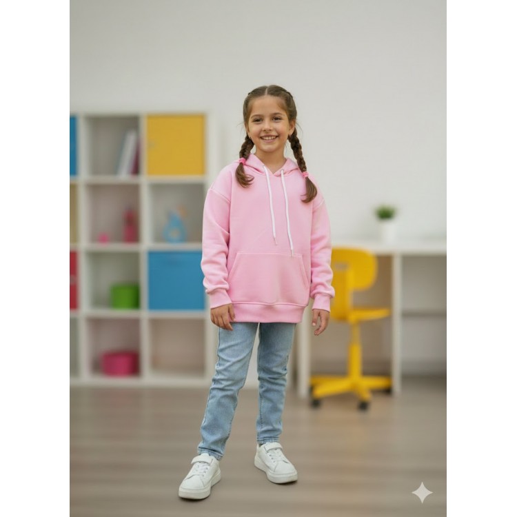 Kız Çocuk Kanguru Cepli Pembe Sweatshirt - Rahat ve Tarz Tasarım