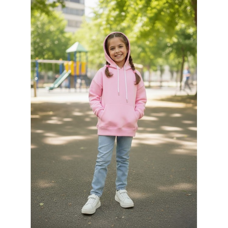 Kız Çocuk Kanguru Cepli Pembe Sweatshirt - Rahat ve Tarz Tasarım