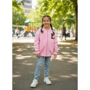 Kız Çocuk Pembe Kolej Hırkası - Nakış Detaylı ve Sportif Şıklık