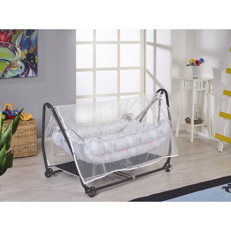 Rumiki Kolay Kurulumlu Lüks Beşik Hamak Bebeciden Gri